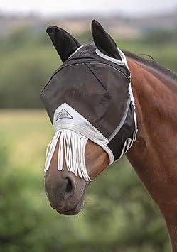 FINE MESH Fly MASK with Nose Fringe Small Pony, Black