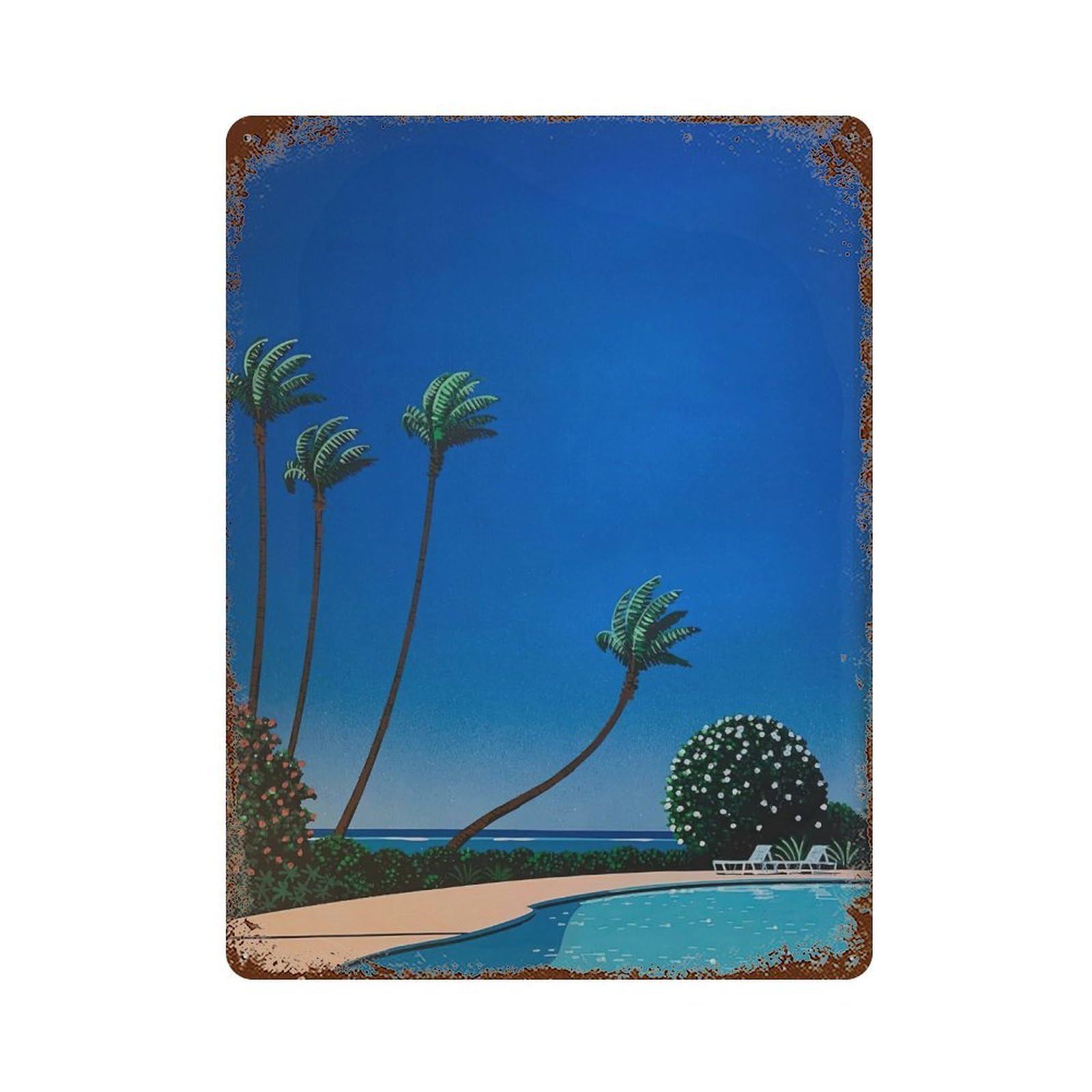 xiaoxiaoshen Palm Trees And Pool. Hiroshi Nagai Japanese City Pop Wall Decor Art Metal Tin Poster Modern Home Decor Art Home Bar Shop Decorations Vintage Sign 40x30cm