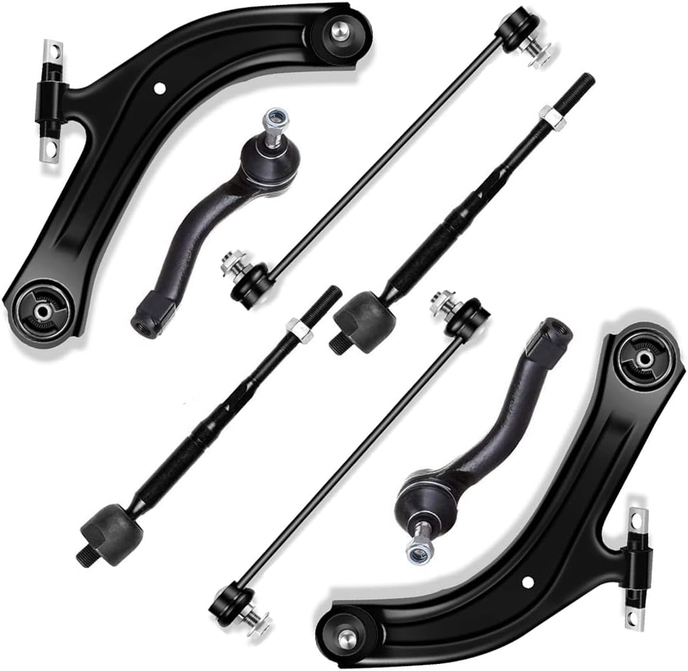 SCITOO 8pcs Front Suspension Kit 2 Lower Control Arm w/Ball Joints 2 Front Sway Bar Link 2 Outer Tie Rods 2 Inner Tie Rod End Compatible Fit For Nissan Sentra 2.0L 2.5L 2007 2008 2009 2010 2011 2012