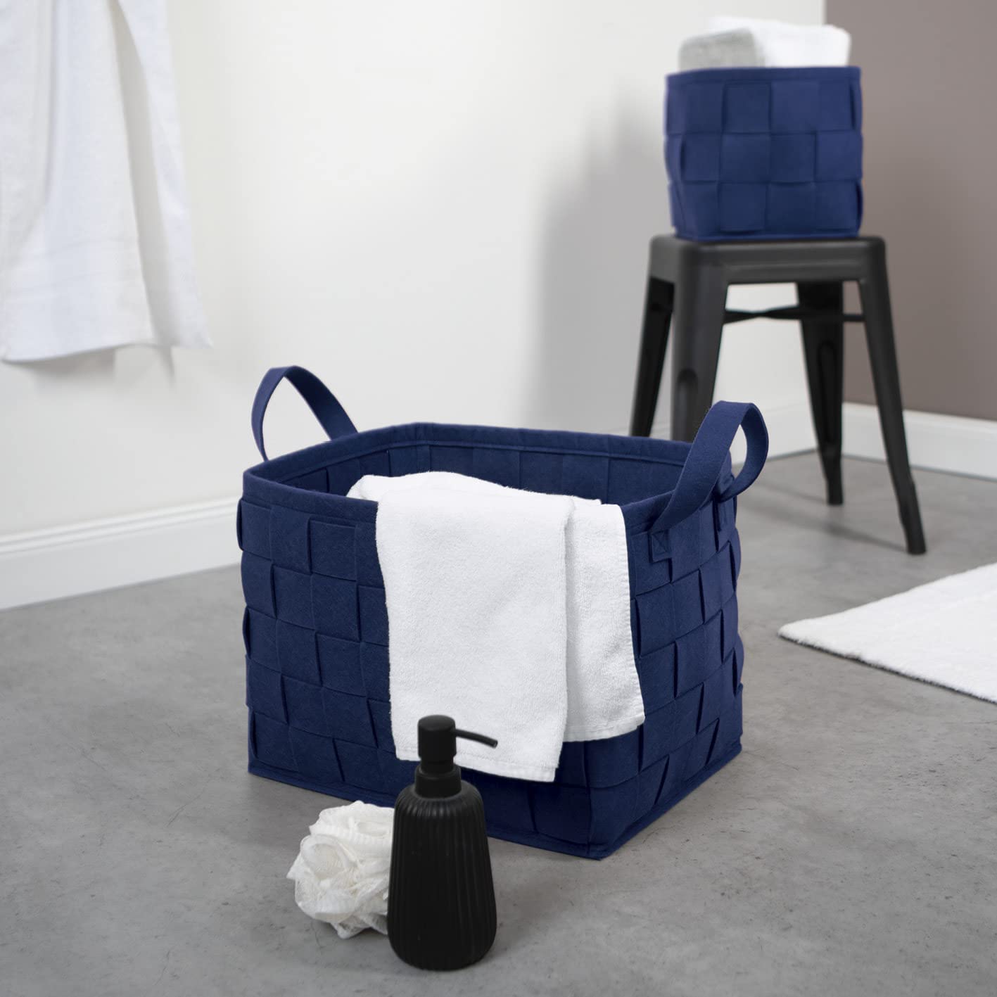 Cesta in feltro 24x24x24 cm | Ideale per legna da camino e riviste | Resistente e versatile | Cesta pieghevole adatta per scaffali [Blu scuro]