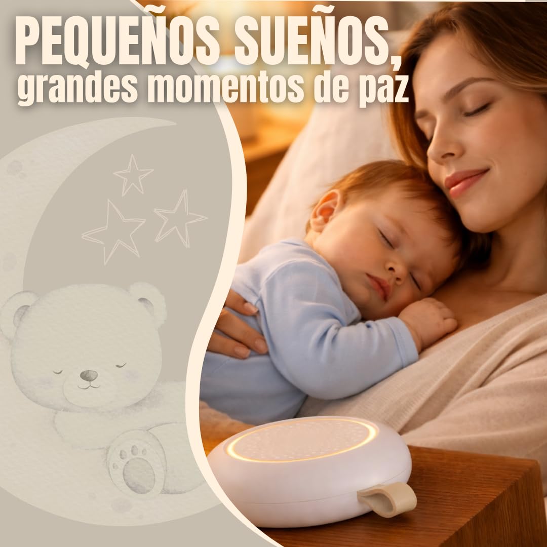 Ruido Blanco Bebé, Máquina Portátil con Música Relajante para Dormir, Luz Nocturna Regulable, Sonidos Calmantes, Temporizador, Recargable USB, Ideal para Cuna, Carrito y Viajes