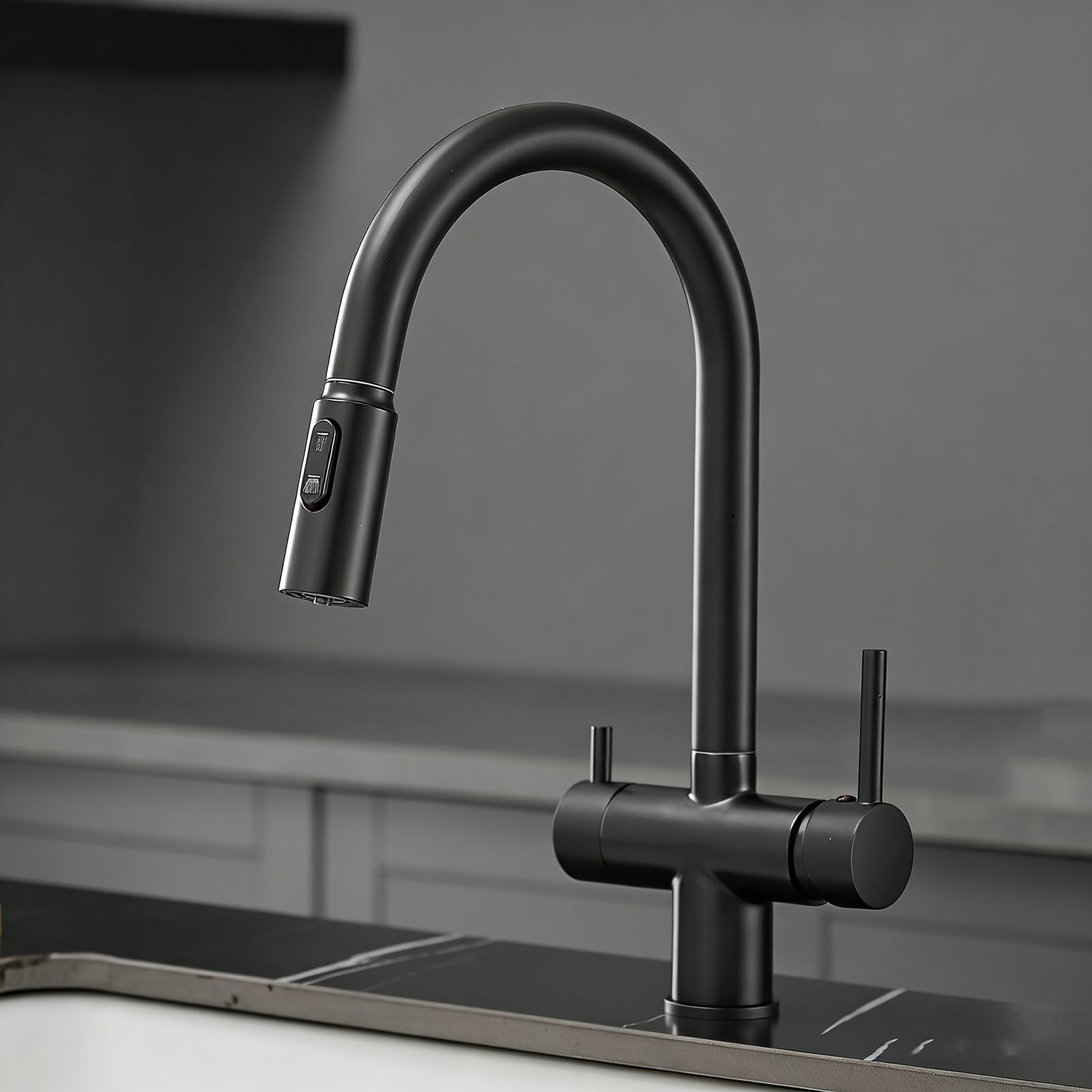 ZYCHSJXA 3 Way Kitchen Tap - Pull Out Swivel Sink Taps, Single Hole Design, 2 Handles, Brass with Chrome Plating