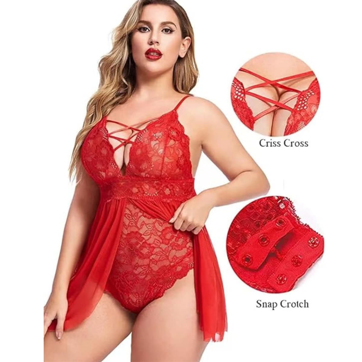 XHYRHTS Sexy Dessous Babydoll Plus Size Damen Chemise Nachthemden Spitze Negligee Unterwäsche Einteiler Nachtwäsche Nachthemd Damen Nachtwäsche
