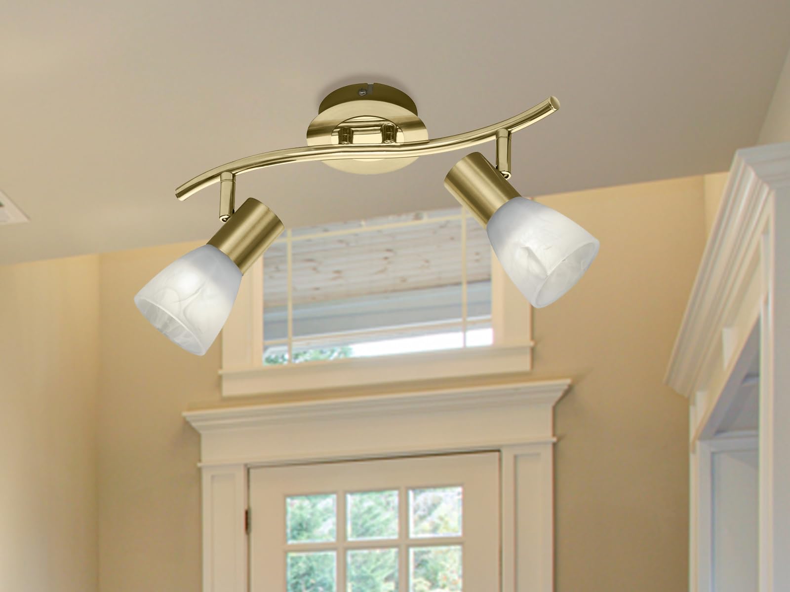 Trio Leuchten - Faretti da soffitto a 2 luci, in nichel opaco, con paralumi in vetro color alabastro, girevoli e orientabili