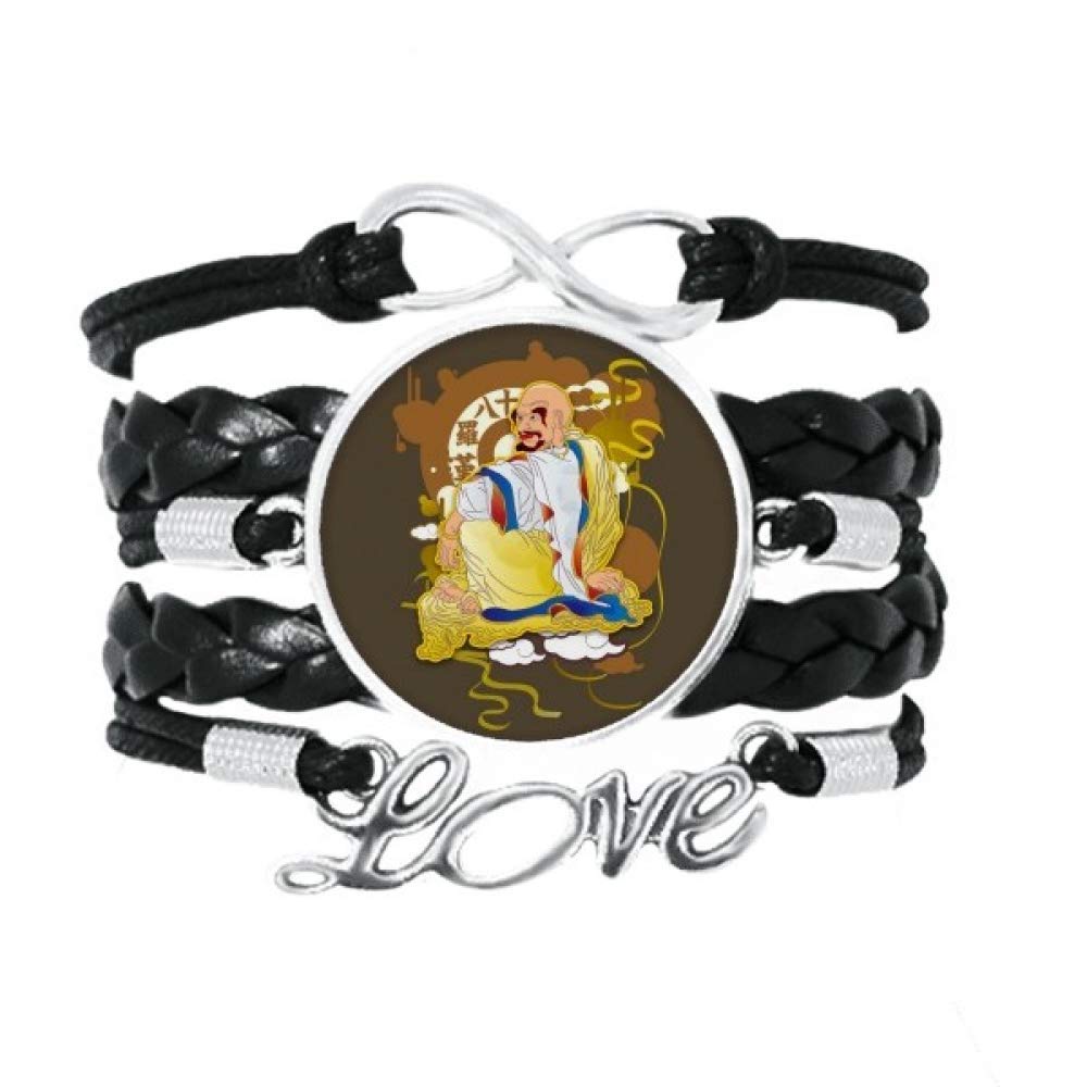 Bracelet 18 arhats en cuir illustration bouddhisme unique