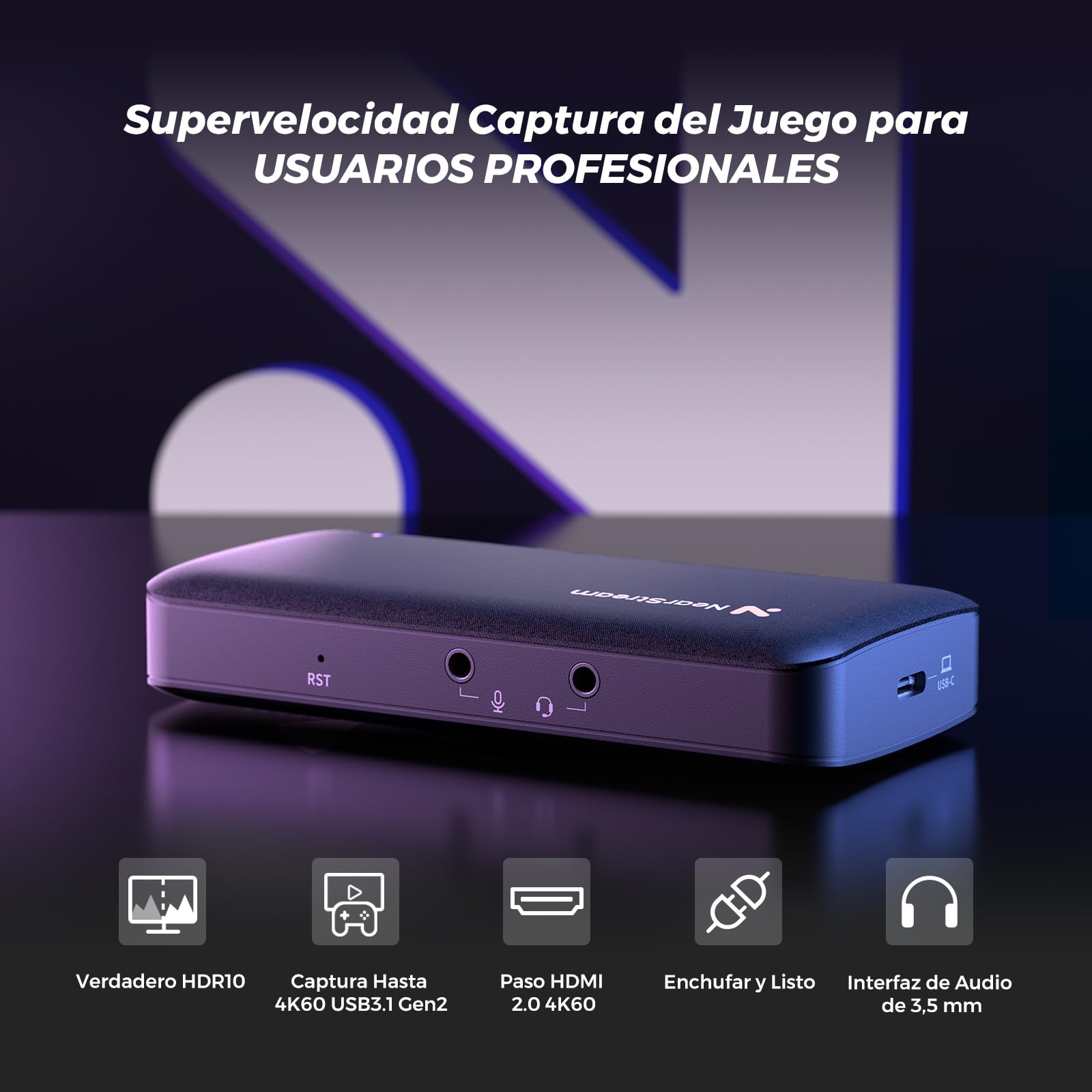 NearStream Tarjeta de Captura de Video HDMI 2.0 & USB 3.1,Capturadora de Video para Streaming,4K 60 fps HDR10 Captura&4K Passthrough para PC/MAC/Cámaras/PS4/PS5/Switch/Xbox Series X/S/OBS
