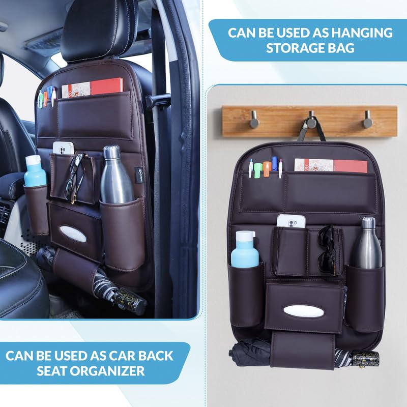 NEODRIFT 'Seat Master Lite' Premium 7D Car Seat Organizer, Universal Fit, Multi-Pocket Storage for Bottles, Mobile, Keys, Documents, Tissues (Color: Coffee) (Set of 2) - Image 5 thumbnail