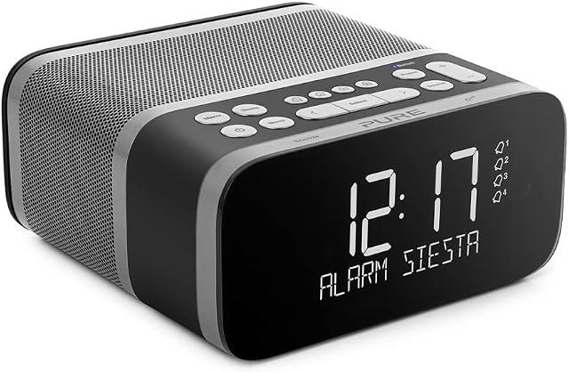 Pure Siesta S6 DAB+/DAB/FM Digital Radio Alarm Clock with Bluetooth, 40 Station Pre-Sets, CrystalVue Display and USB Mobile Charging - DAB Radio/Bedside Clock Radio - Graphite