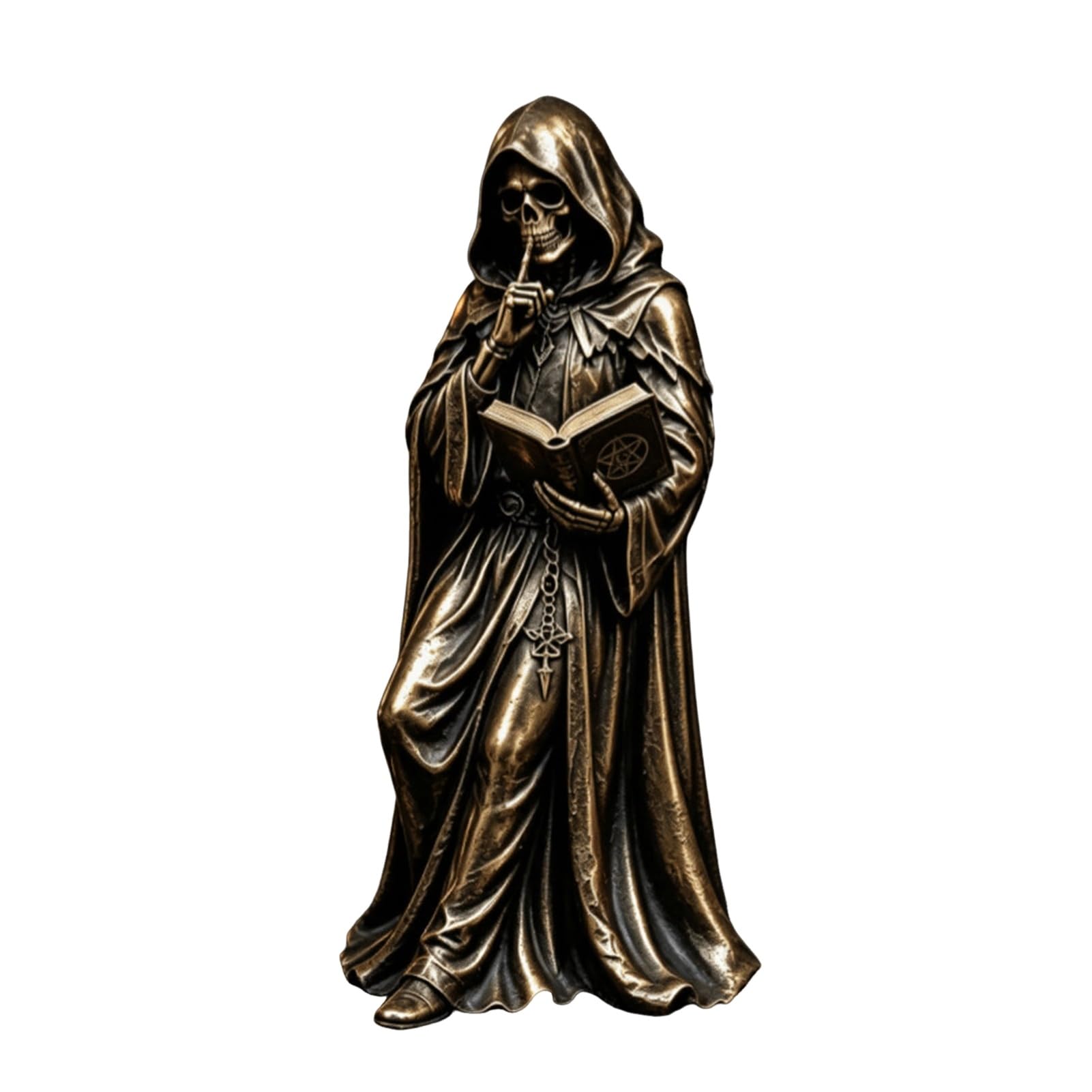 ZhzeYun Gothic Reaper Reading Book Statue, Mystical Wizard Skull Figurine for Dark Academia Home Decor, Resin Grim Reaper Ornament for Bookshelf Tabletop Gifts B M