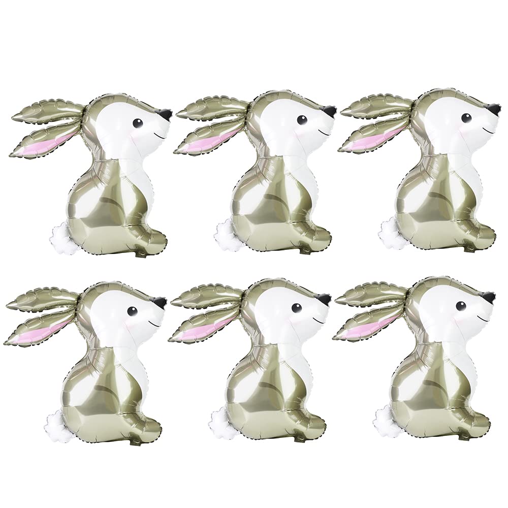 32'' Giant Floating Woodland Bunny Balloons Easter Rabbit Foil Helium Mylar Balloons for Baby Shower Kids' Boys Girls Birthday Party Supplies，6 Pack