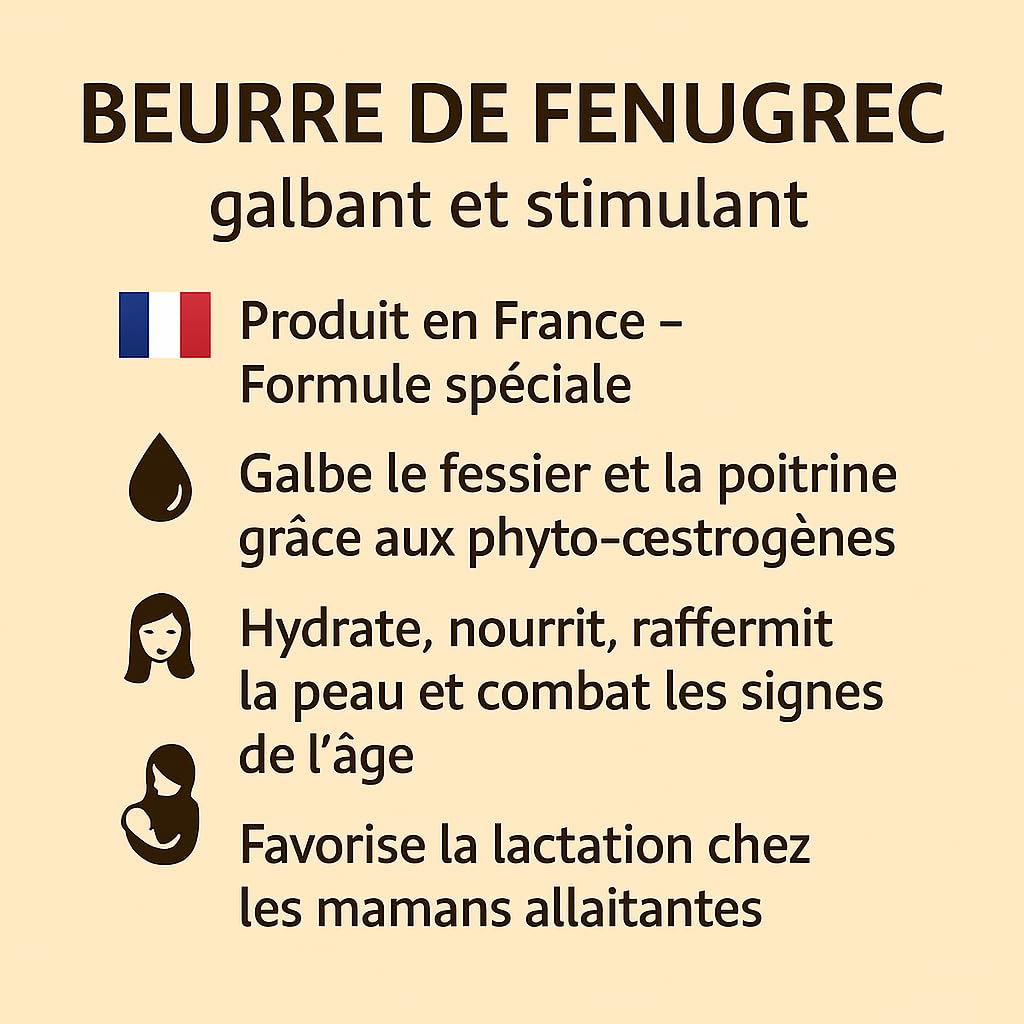 Beurre de Fenugrec Français – Pour Grossir les Fesses et Augmenter le Volume de la Poitrine – Soin Naturel 100G – I Love My Popotin