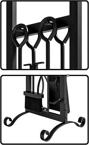 Miniatura 4 de CALIDOLA Juego de herramientas para chimenea de 5 piezas, accesorios elegantes y simples para el hogar con póker, pinzas, pala, cepillo, negro