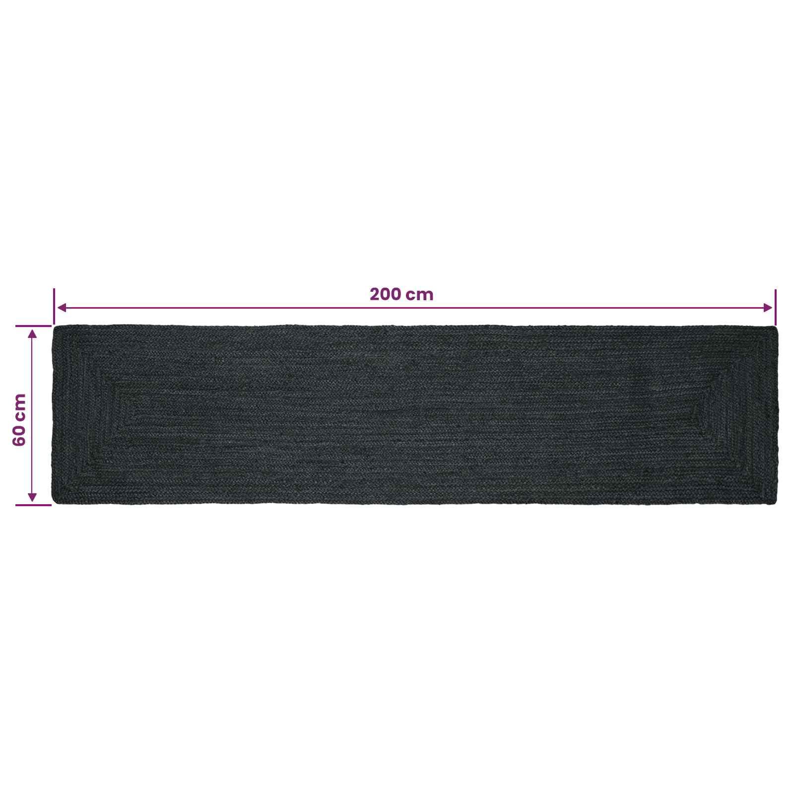 Makastle Tapis de Couloir Gris Foncé 60 x 200 cm en Jute Tressé Fait Main