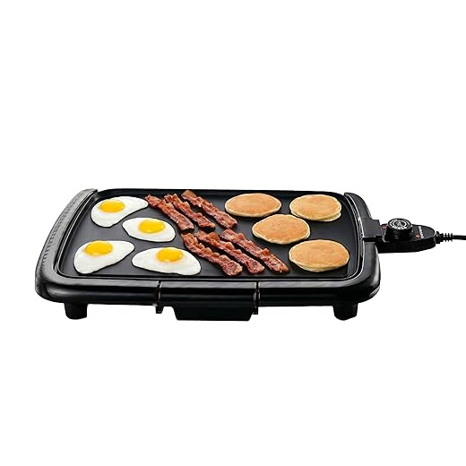 OVENTE Electric Griddle with 16 x 10 Inch Flat Non-Stick Cooking Surface, Removable and Adjustable Temperature Control, Indoor Grill for Instant Breakfast, Pancakes, Eggs or Burgers, Black GD1610B