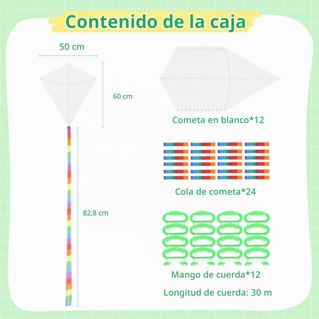 Cometa blanca para niños, juguete de juego al aire libre, cometa creativa de bricolaje para colorear con giro y línea