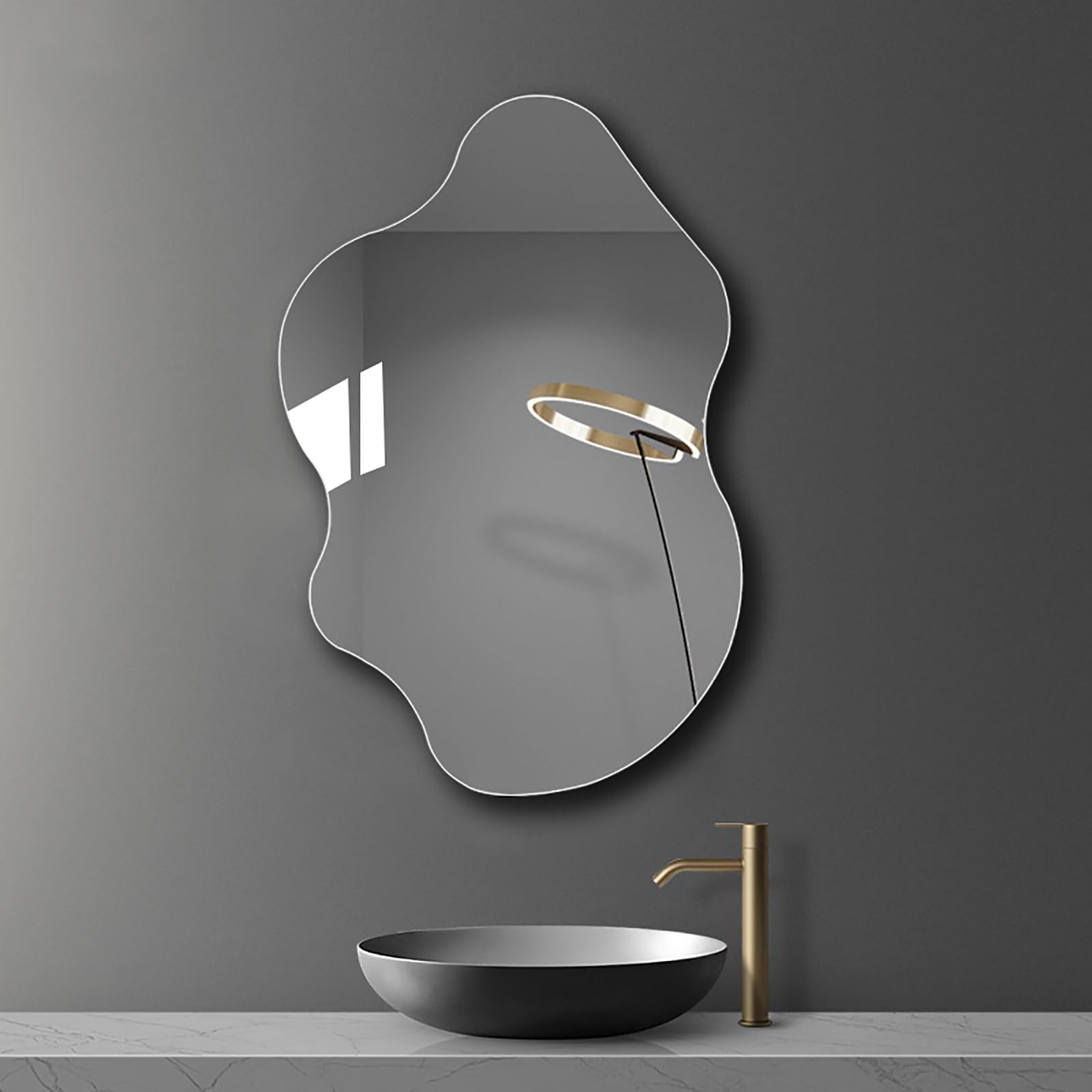 SOFACHEN Irregular Frameless Bathroom Mirror, Modern Simple Decorative Wall Mirrors Curved design, Vanity mirror for Bathroom, Entryway, Bedroom, Vertical/Horizontal Wall-Mounted Mirrors(35cm)