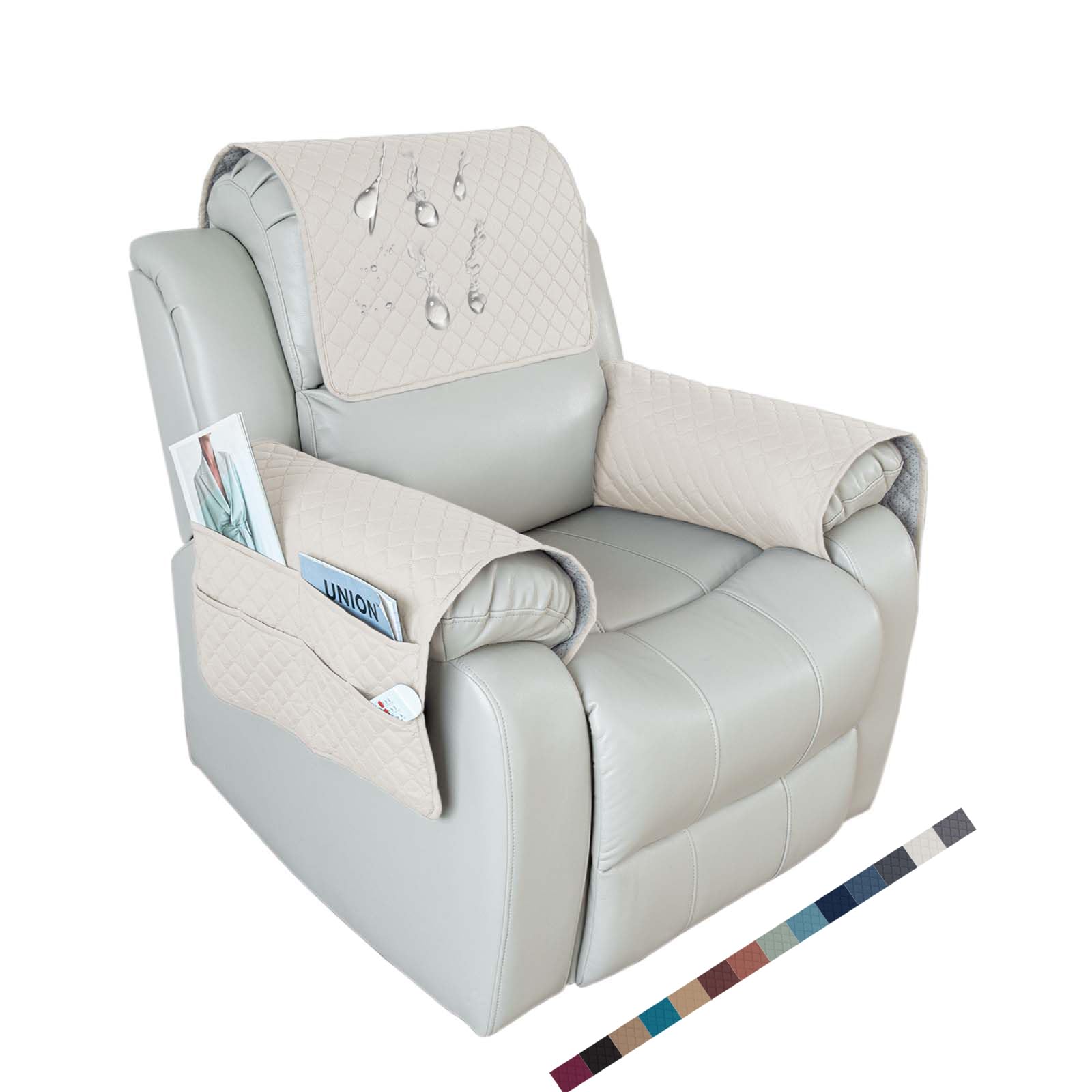 GYHH Recliner Armchair Covers, Quilted Reclining Armchair Slipcovers for Arms, Waterproof Sofa Arm Non Slip Armrest Couch Arm Rest Cover for Furniture Protector (Lvory,1 Seater)