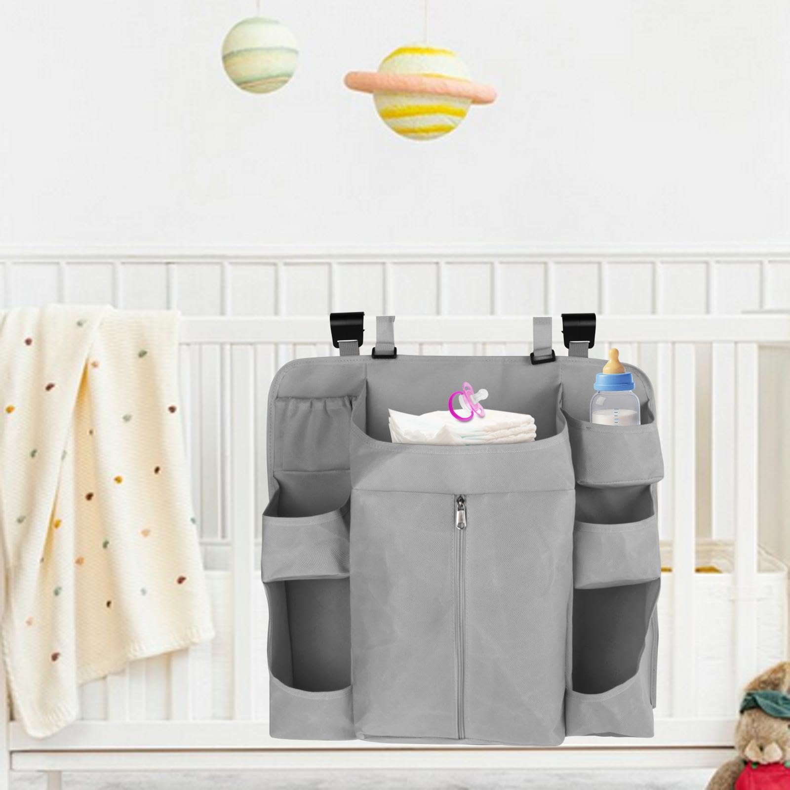 Organizador Colgante para Pañales Y Accesorios de Bebé con 13 Bolsillos Y Estanterías Profundas Fabricado en Tela No Tejida Diseño Práctico Y Durader, Gris Oscuro, tal como se describe