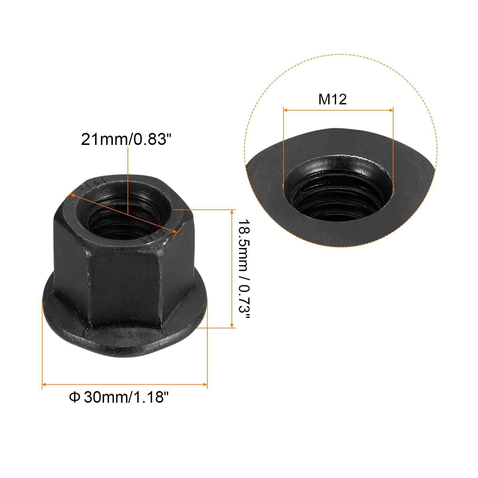 TOP-VIGOR M12 Flange Hex Nuts, 2 Grade 12.9 Carbon Steel Lock Nuts with Black Oxide Finish, Heavy Duty Flange Thread Nut for Machinery and Automotive - Image 2