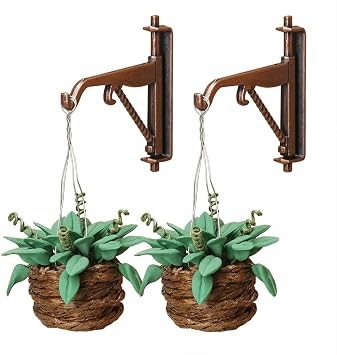 Odoria 1/12 Miniature Hanging Plants and Hook Hanger 2Pcs Mini Tiny Potted Plant Miniatures Dollhouse Decoration Accessories Doll House Accessory, Dark Green