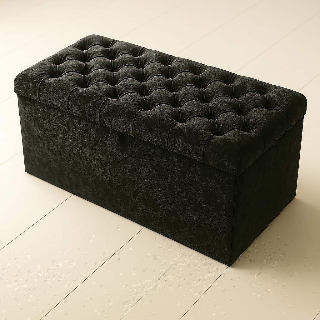 luxisleepltd Spanish Crushed Velvet Fabric Crystal Diamante ottoman storage box blanket box, (Black, L76cm x W 33cm x H33cm)