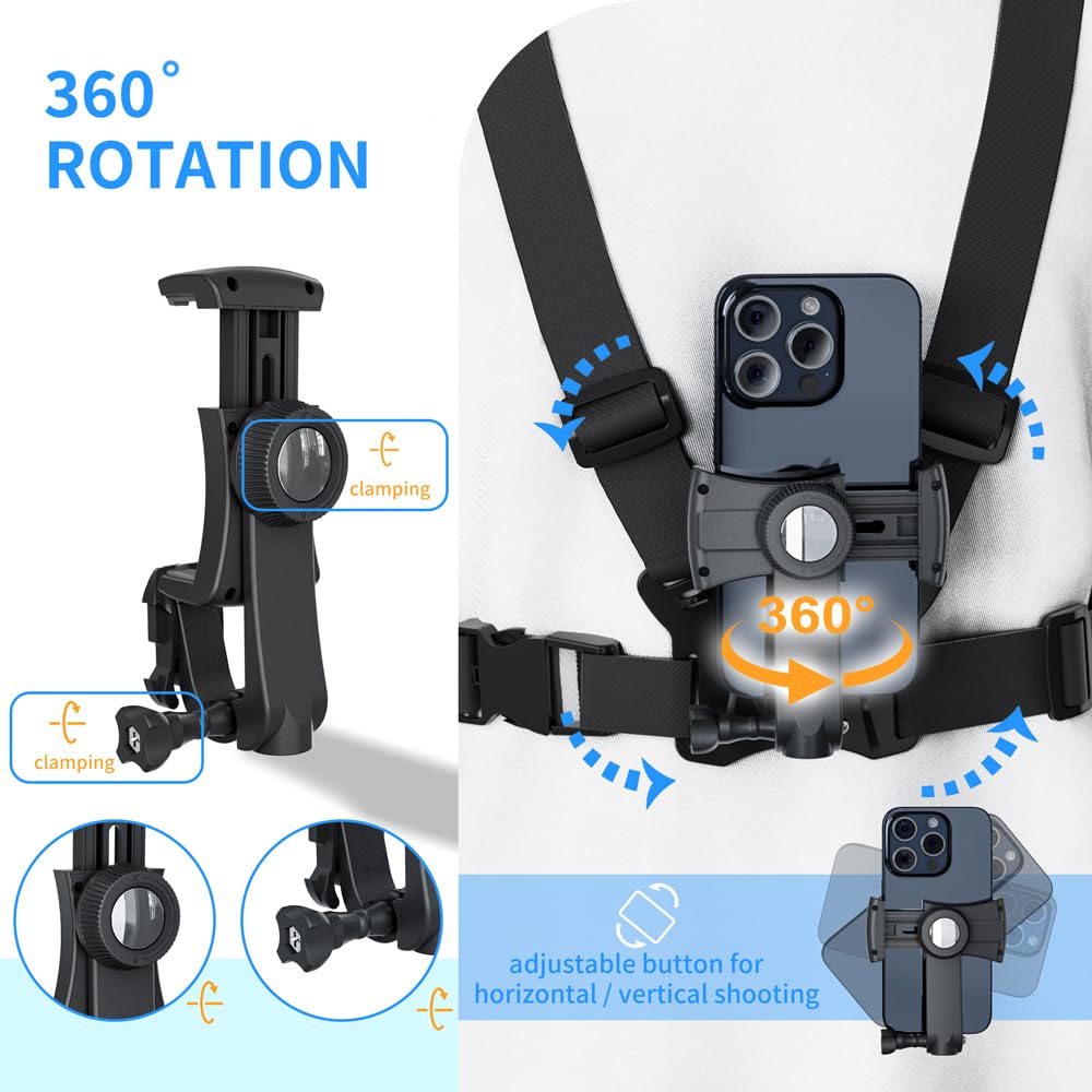 Maclean Sports Imbracatura per telefono, universale, per telefono, fotocamera, compatibile con GoPro e altre fotocamere, supporto girevole, MC-294