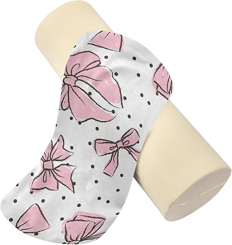 Miniatura 2 de Almohada redonda cilíndrica rosa con lazo para aliviar el dolor de cuello, suave y transpirable, almohada de espuma viscoelástica de viaje con funda