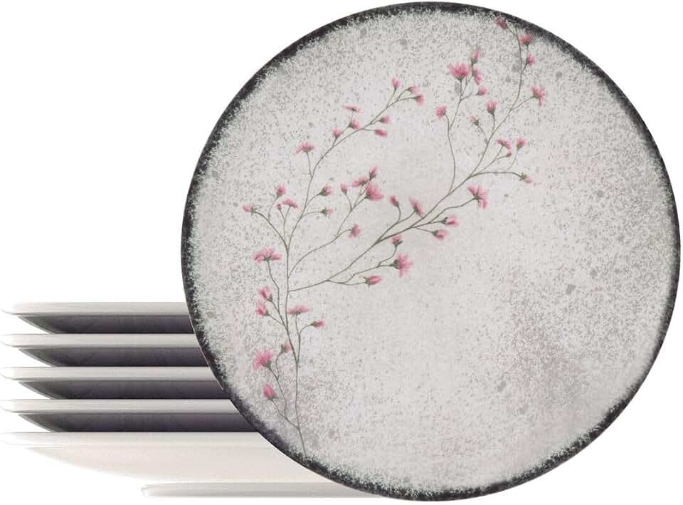 Kit Prato Raso Tramontina Floralis em Porcelana Decorada 25 cm 6 Peças