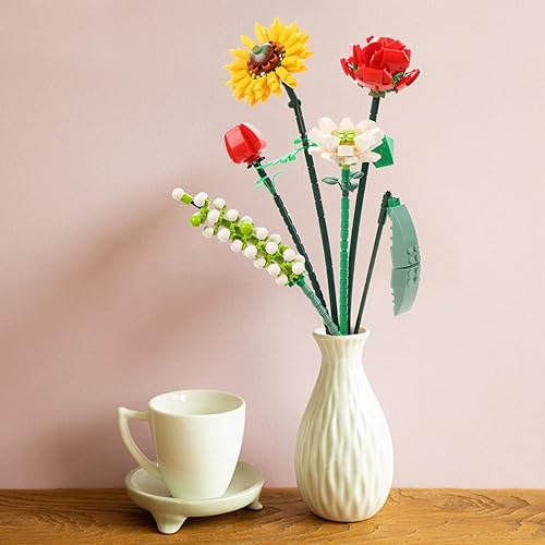 Miniatura 7 de Mini bloques de construcción, ramo de flores, conjunto de modelo de plantas, colección botánica de flores creativas, juguete de ladrillos de