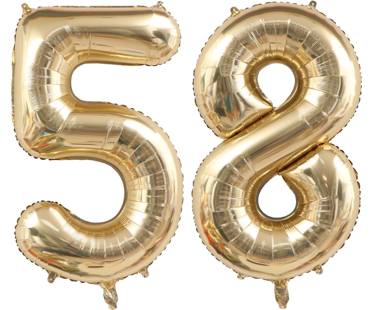 Light Gold Number 58 Foil Balloons 40 Inch White Gold 58 Mylar Balloon | 58th Birthday Big Giant Jumbo Helium Balloons 58 or 85 Anniversary Banquet Events Party Decorations Supplies