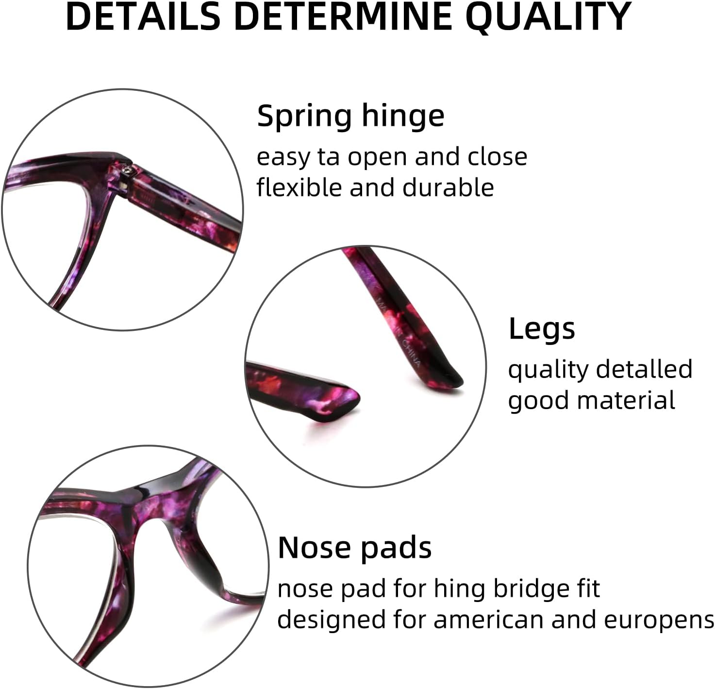 Cat Eye Reading Glasses for Women-4PC Blue Light Blocking Flexible Spring Hinges Stylish Anti-glare UV400 Readers Fashionable Eyeglasses+1.0 - Image 4