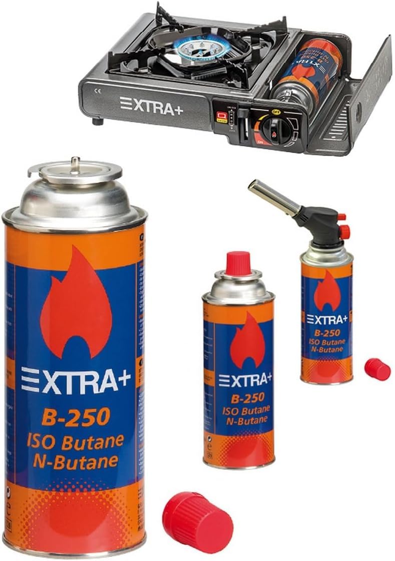 Pack de Cartuchos de Gas Butano 220g, 100% Butano Puro, para Hornillos, Quemadores y Cocinas Portátiles, con Válvula de Seguridad (12 BOMBONAS)