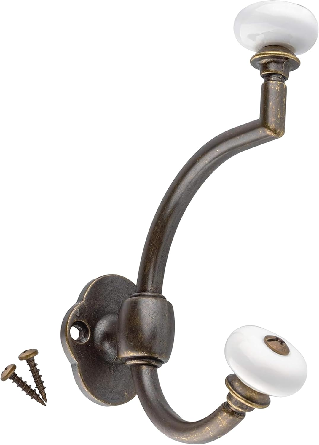 UNIQANTIQ HARDWARE SUPPLY Antique Brass Hat and Coat Hook with Porcelain Knobs - Double Hook for Wall, Rack and Hall Tree Mounting - CH1-DAB (1)