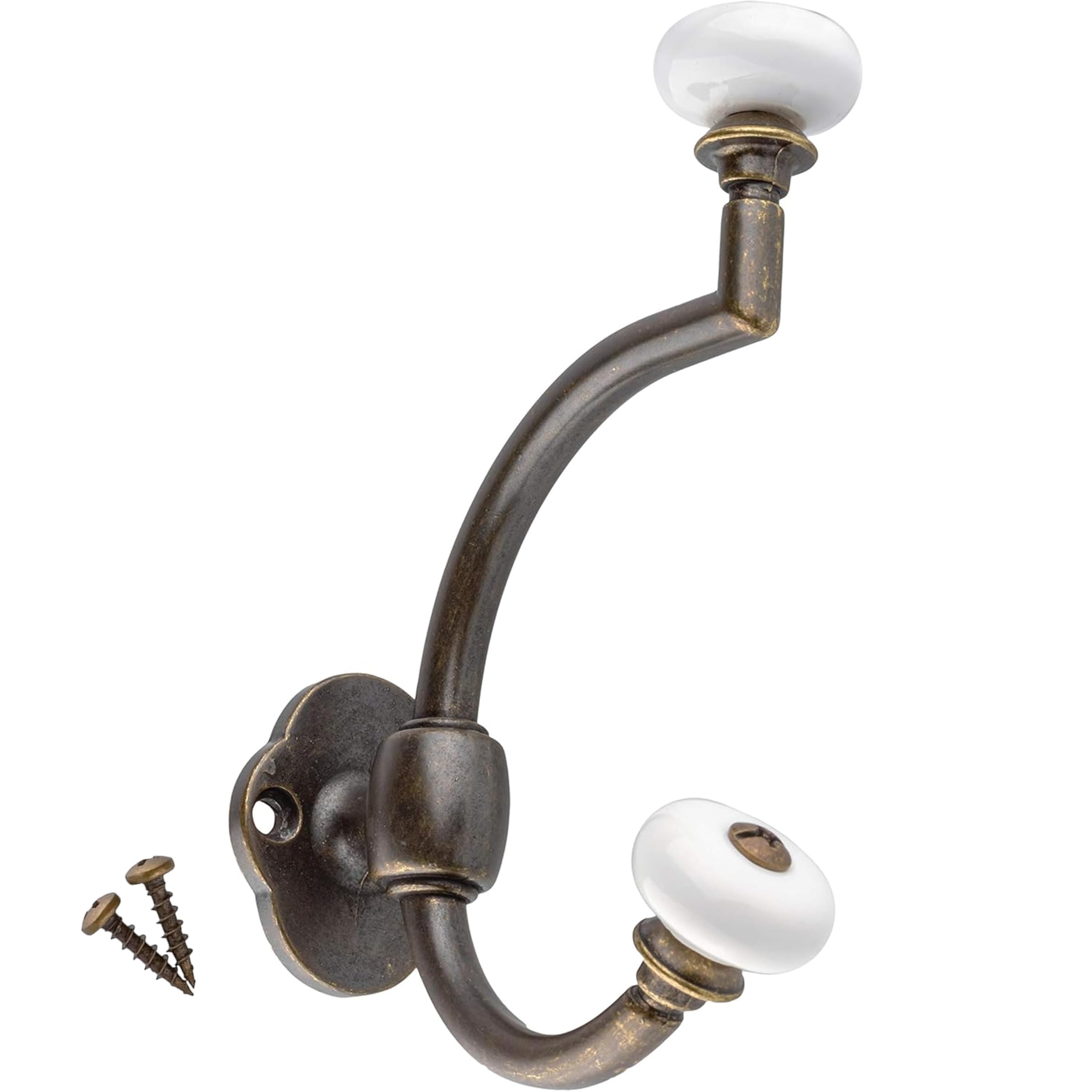 UNIQANTIQ HARDWARE SUPPLY Antique Brass Hat and Coat Hook with Porcelain Knobs - Double Hook for Wall, Rack and Hall Tree Mounting - CH1-DAB (5)