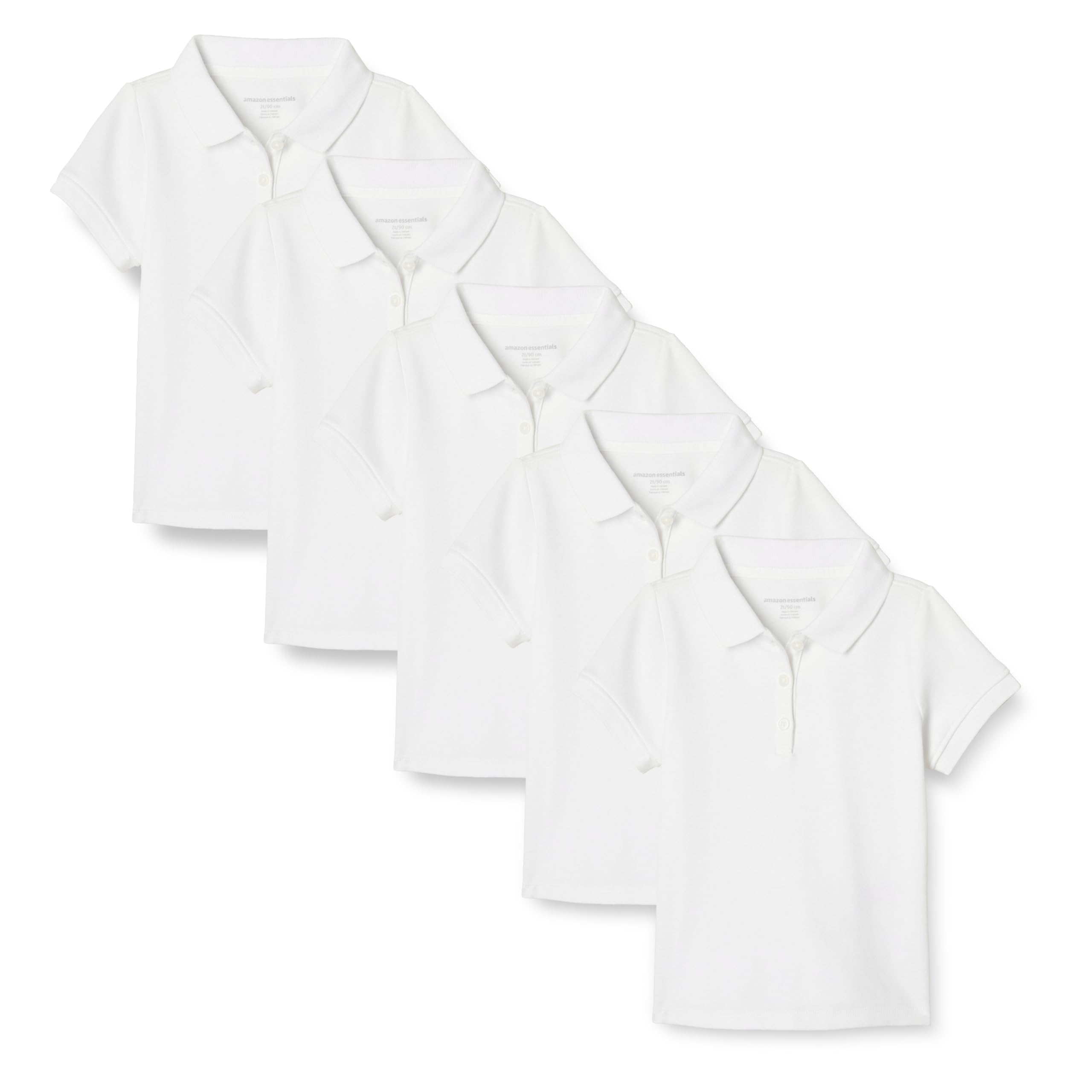 Amazon Essentials Girls and Toddlers' Short Sleeve School Uniform Interlock Polo Shirt, Collared, Multipacks