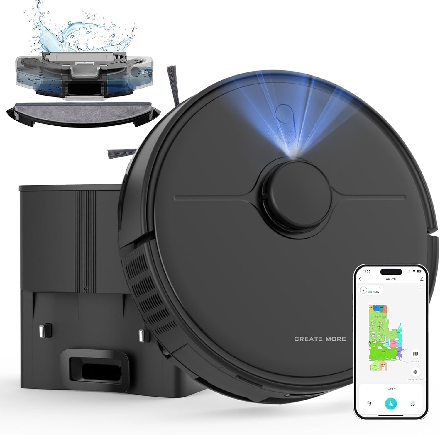 Photo 1 of Bagotte Robot Vacuum and Mop with 6000Pa, Robotic Vacuum Self-Emptying with 90 Days Hands-Free,LiDAR Navigation,Fast Home Mapping for Pet, Hard Floors, Carpet