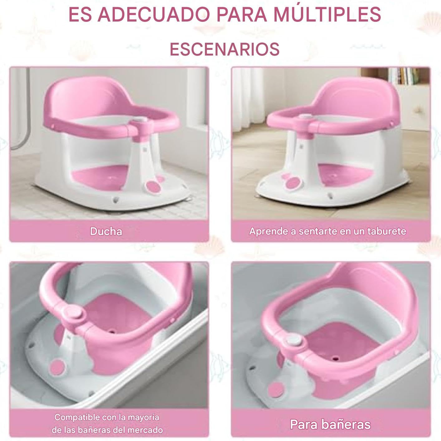 Seggiolino da bagno per bambini, supporto portatile per bagno per bambini, supporto da bagno con drenaggio rapido, per 1-3 anni, per spiaggia, piscina, viaggi