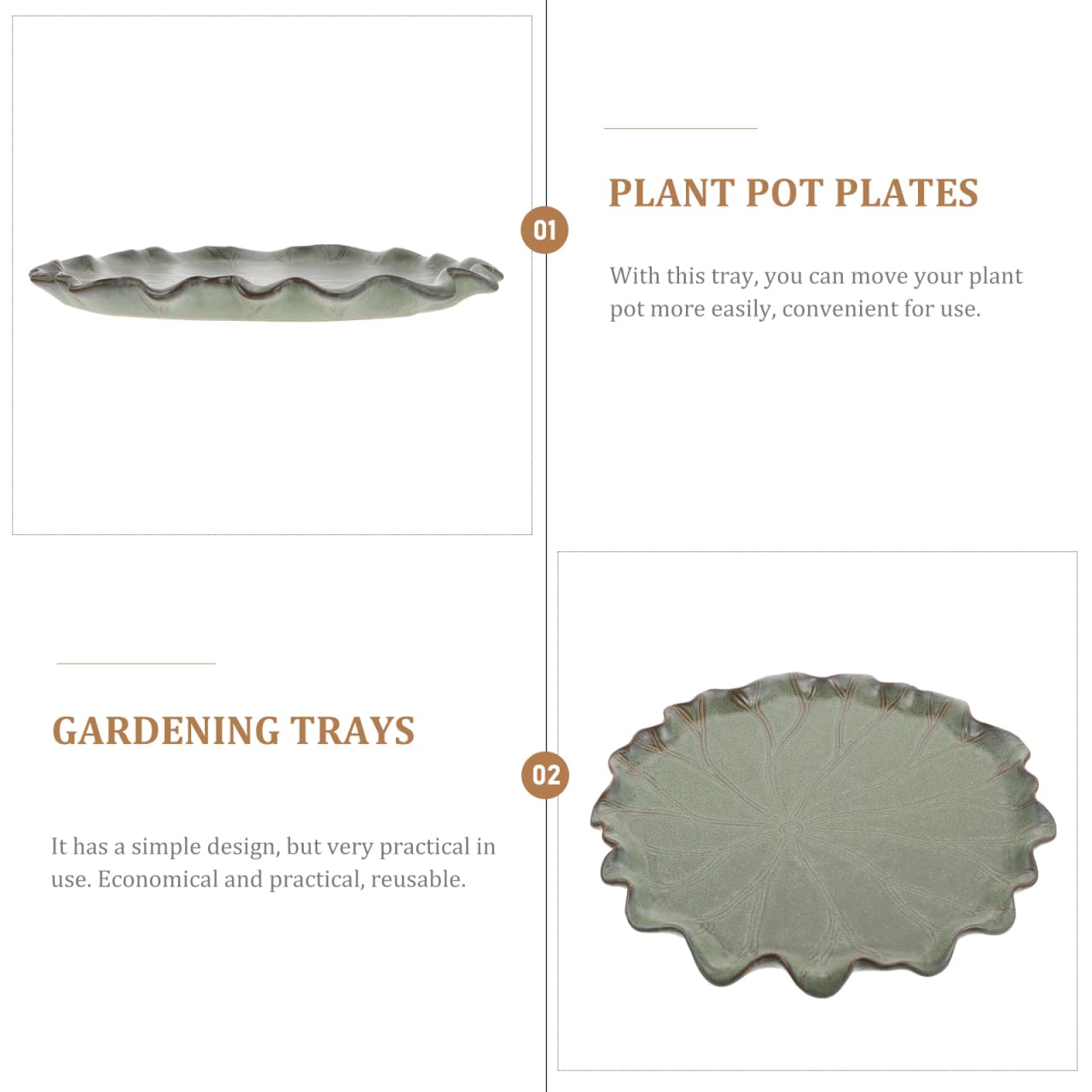 Bandeja para Macetas de Cerámica en Forma de Hoja de Loto, Plato Decorativo para Bonsái, Suculentas y Plantas, Base de Drenaje Antideslizante y Elegante para Jardín, Interior y Balcón