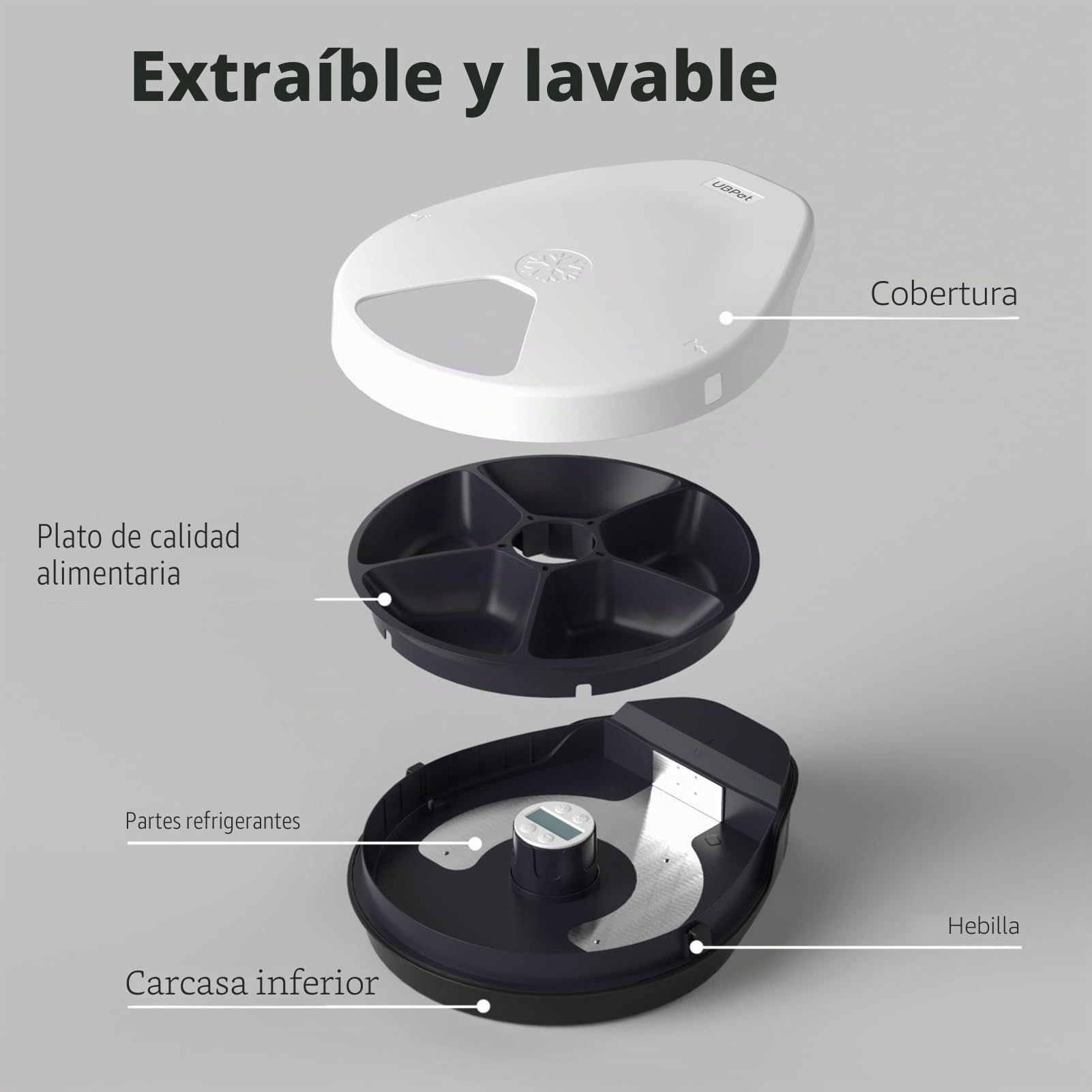 Comedero automático para gatos, comida húmeda con refrigeración, refrigeración por semiconductores, función de temporización, alimentador automático para gatos, comida húmeda para gatos, 5 comidas