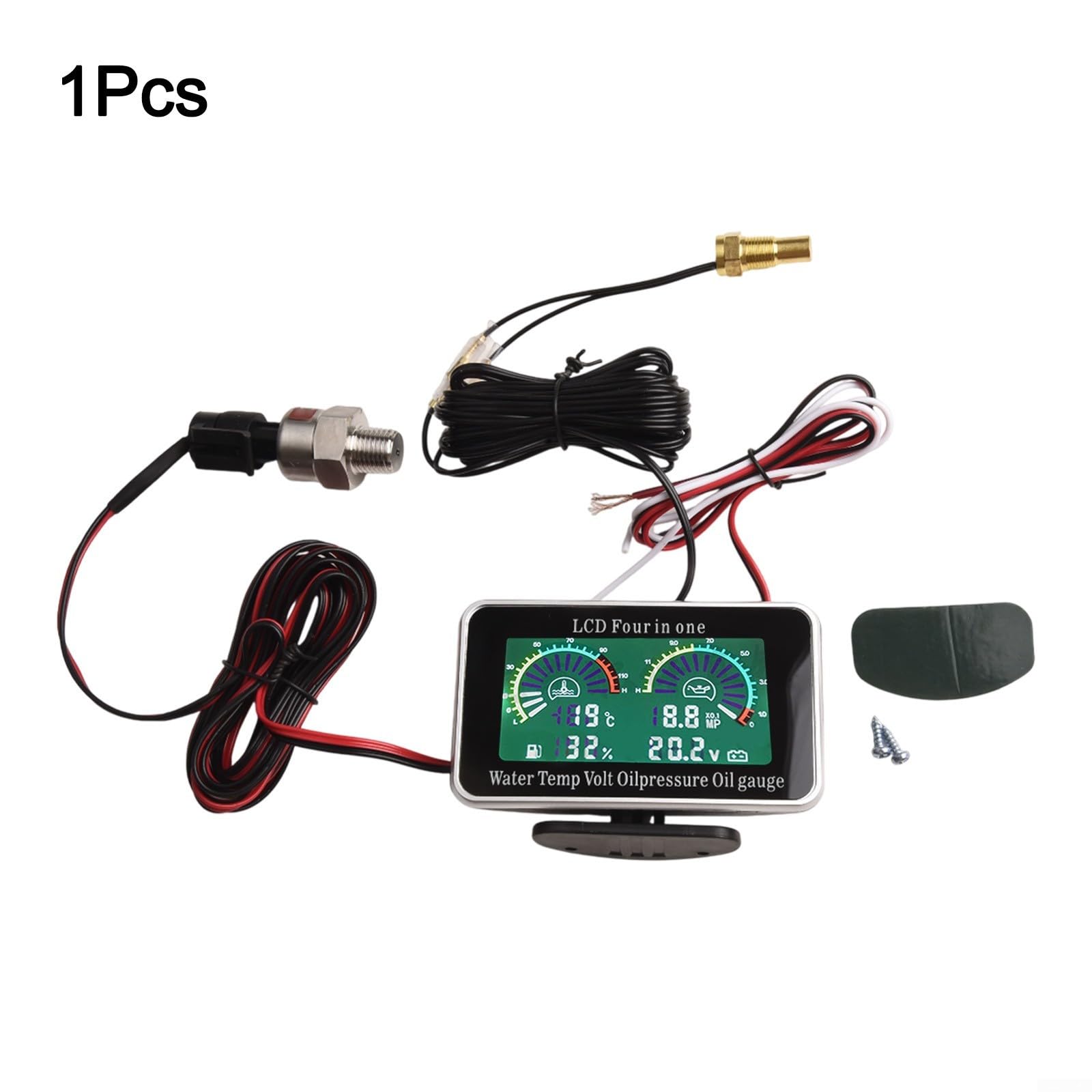 Manometro digitale LCD 4 in 1 per auto con misuratore di pressione dell'olio, visualizzazione della temperatura dell'acqua, indicatore del livello del carburante e voltmetro, ampia gamma 9-39 V