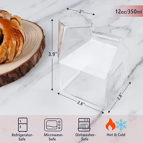 Miniatura 4 de KAYCROWN Jarra de crema de cartón de leche de vidrio, vasos de leche transparente, vasos cuadrados de vidrio, vasos de cóctel, vasos de agua para