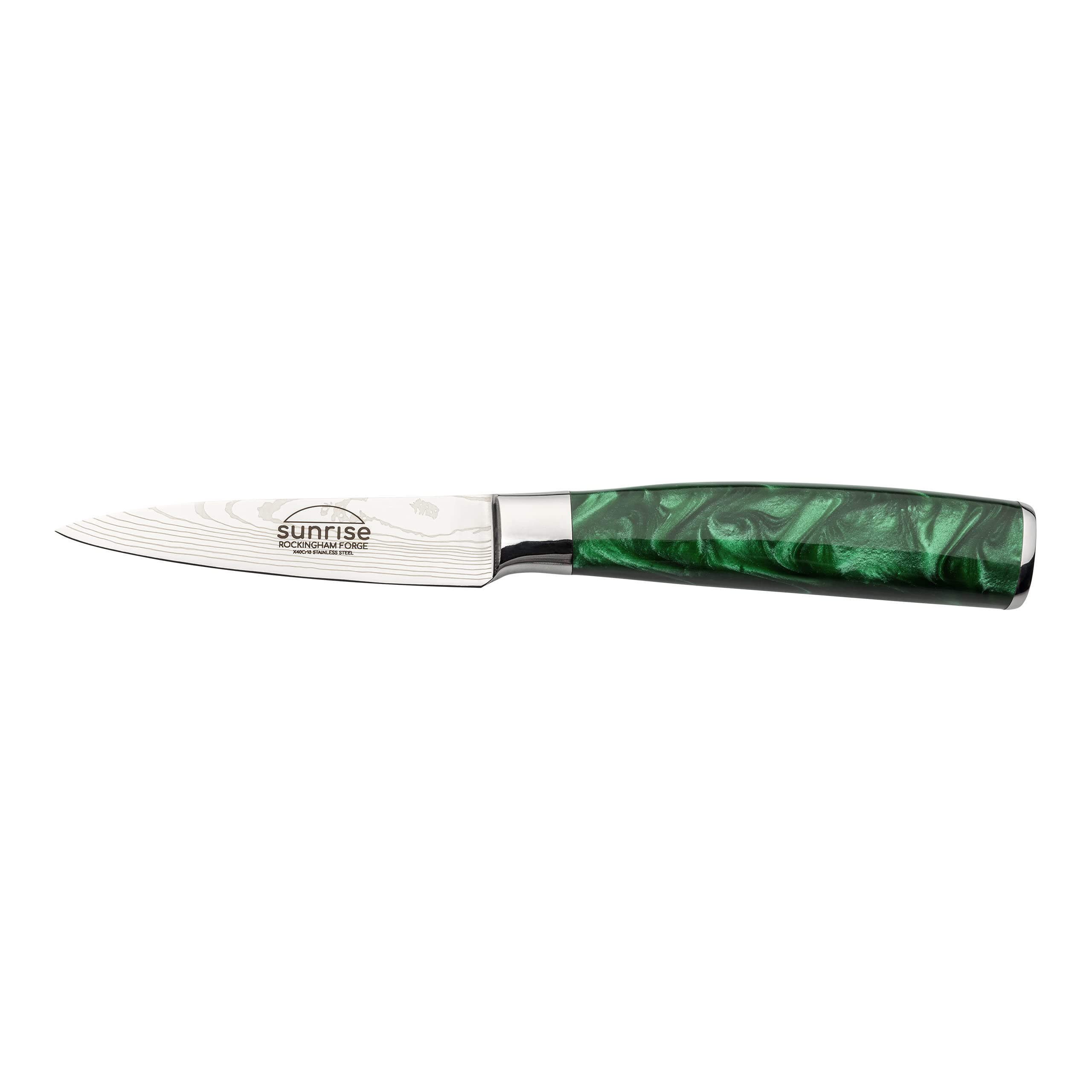 Rockingham Forge Sunrise Collection 3.5" Paring Knife, Stainless Steel with Resin Handles, Green