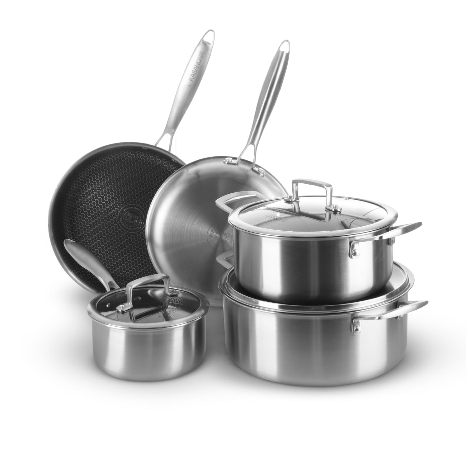 Batteria pentole 8 pezzi Tri ply acciaio - triplo strato