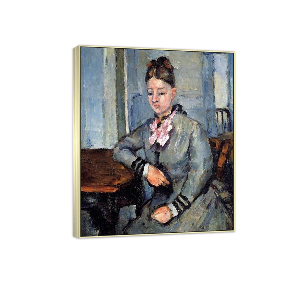 SDYSKKUG Canvas Wall Art Picture Decor Madame 2 by Paul Cezanne 85x70cm Silver Frame