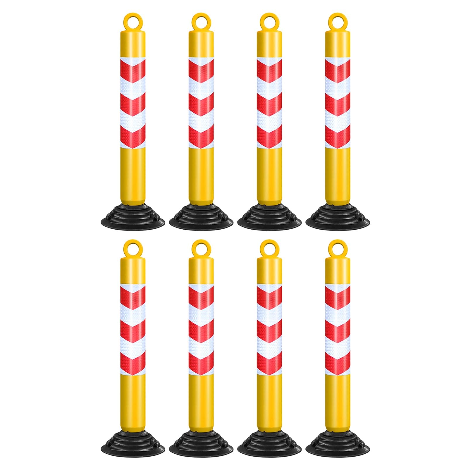 Bornes réfléchissantes de 76 cm (30 Pouces), Lot de 8, cônes de signalisation avec Base en Caoutchouc lestée, poteaux d'interdiction de stationnement pour la Gestion des Routes, barrières de