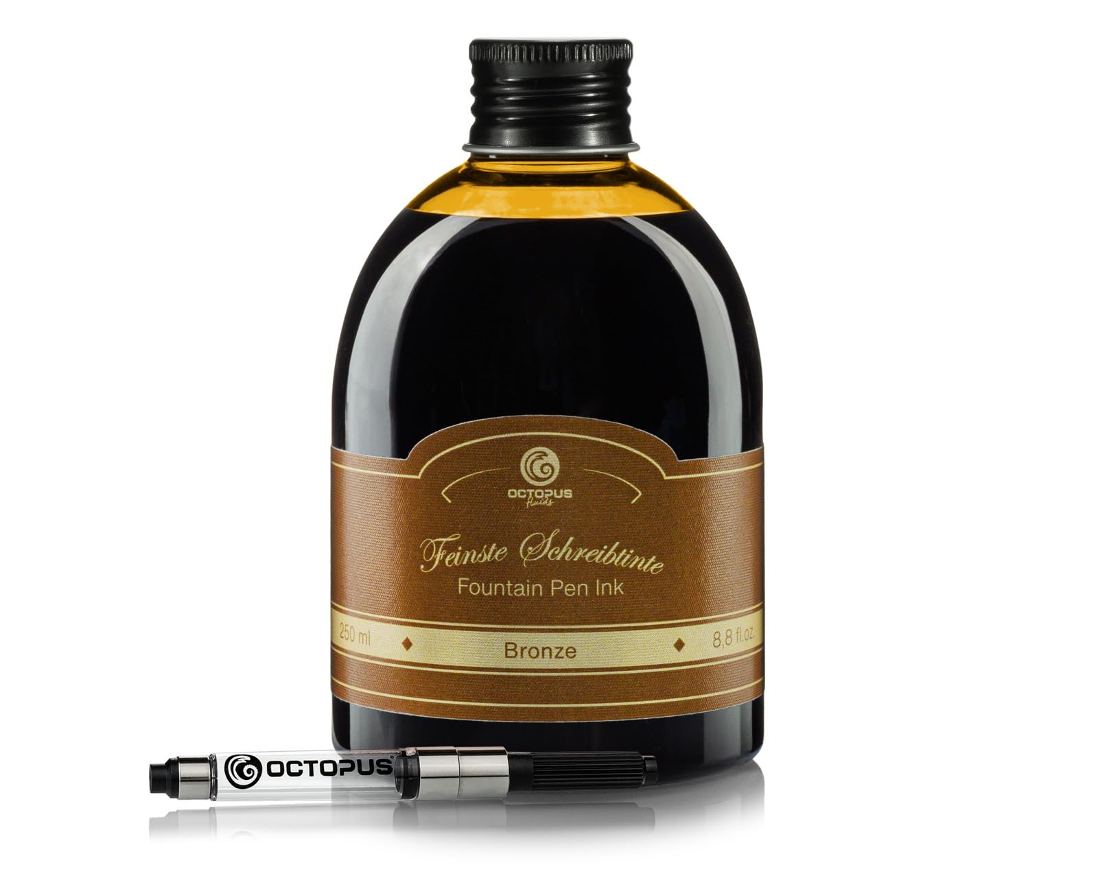 Octopus Fluids Fountain Pen Ink in Ink Glass with Converter, Writing Ink for Fountain Pens, Fountain Ink in Bronze 30 ml with Ink Converter