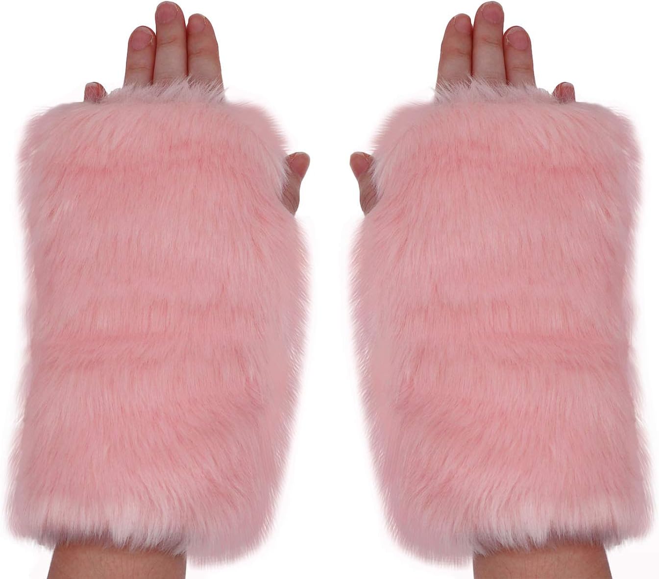 Newfancy Women Winter Furry Mittens Faux Fur Warm Soft Fingerless Half Finger Arm Warmer Gloves
