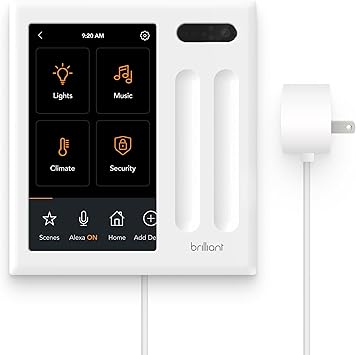 Brilliant Smart Home Control (Plug-In Panel) — Alexa Built-In & Compatible with Ring, Sonos, Hue, Google Nest, Wemo, SmartThings, Apple HomeKit — In-Wall Touchscreen Control for Lights, Music, & More