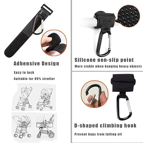Miniatura 6 de Ganchos para cochecito de bebé, clips con correa de seguridad para muñecas, bolsas de pañales, juguetes, bolsos, bolsos de mano, organizador de