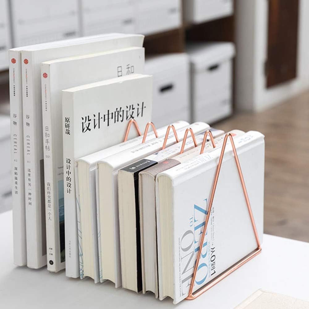 Heavy Duty Metal Triangle Organizer Rack Rose Gold,9 Slot Newspaper Magazine Holder Document File Stand Journals Book Rack for Office, Living Room Study Decorative Storage Rack